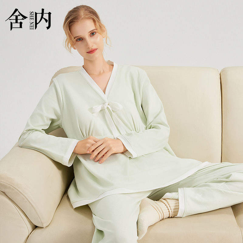 秋冬季月子服新款纯棉a类哺乳套装喂奶孕期产后带胸垫孕妇家居服|undefined