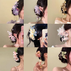 純粋な欲の超仙の雰囲気感のピンクの花のヘアピンの清新なアイロンの花のフリンジヘアの新しい中国式の気質の漢服の頭飾り