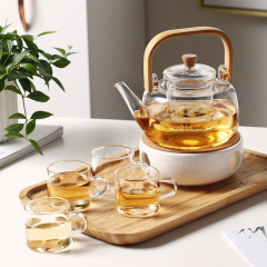 玻璃花茶壶套装水果煮茶壶蜡烛加热煮茶炉烧水壶养生壶下午茶茶具