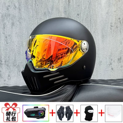 Motosiklet kaskı (dəbilqə), Seasons, with Bluetooth Function, Unisex - matt-black-with-phantom-red-night-vision-transparent-mirror-included-y10-soft-wheat-m