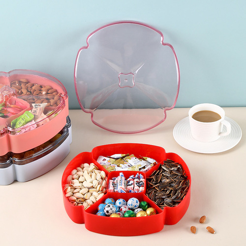 Partitioned fruit plate wholesale double-layered New Year fruit plate home candy plate creative coffee table melon fruit nut plate dried fruit box