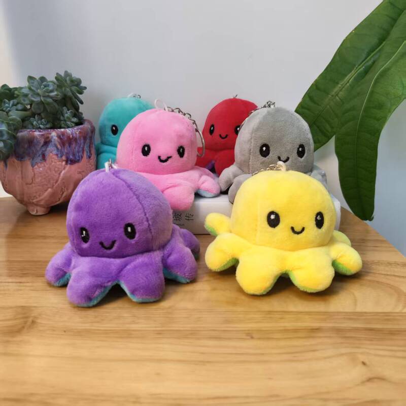 Cute Internet Celebrity Flip-Up Octopus Doll Plush Pendant Angry Double-Sided Flip-Up Octopus Face-Changing Small Doll Wholesale