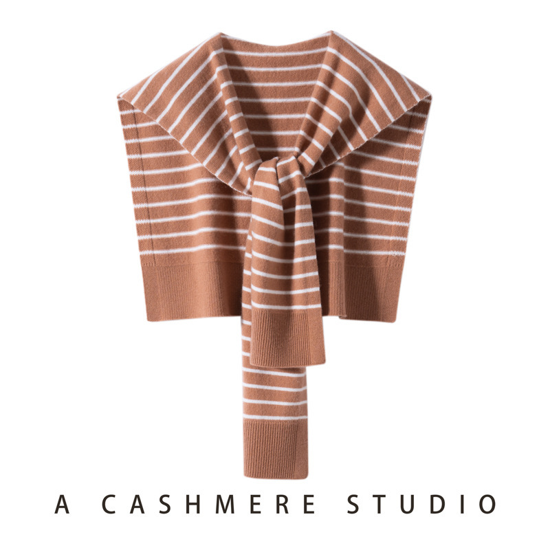 Manufacturer Cross-Border Wholesale 2026 Cashmere Striped Small Shawl Knitted Warm Neck Scarf Shoulder Wrap Scarf in Stock