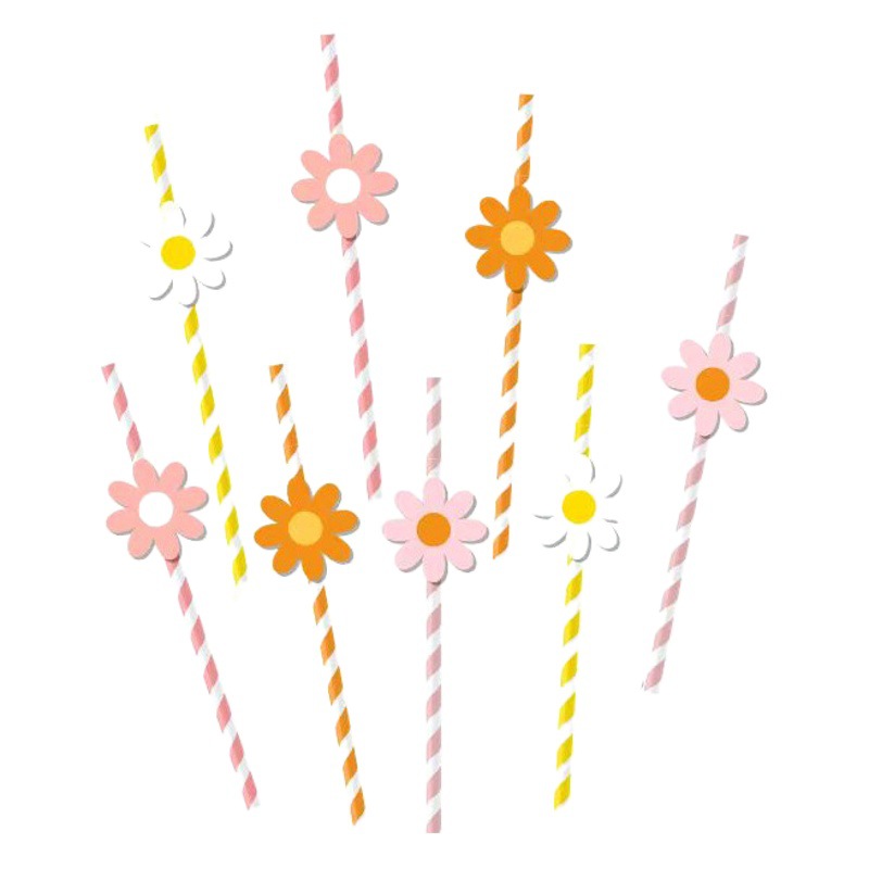 Daisy White Pink small Flower Paper Straw Tarjeta de paja desechable de decoración de fiesta transfronteriza