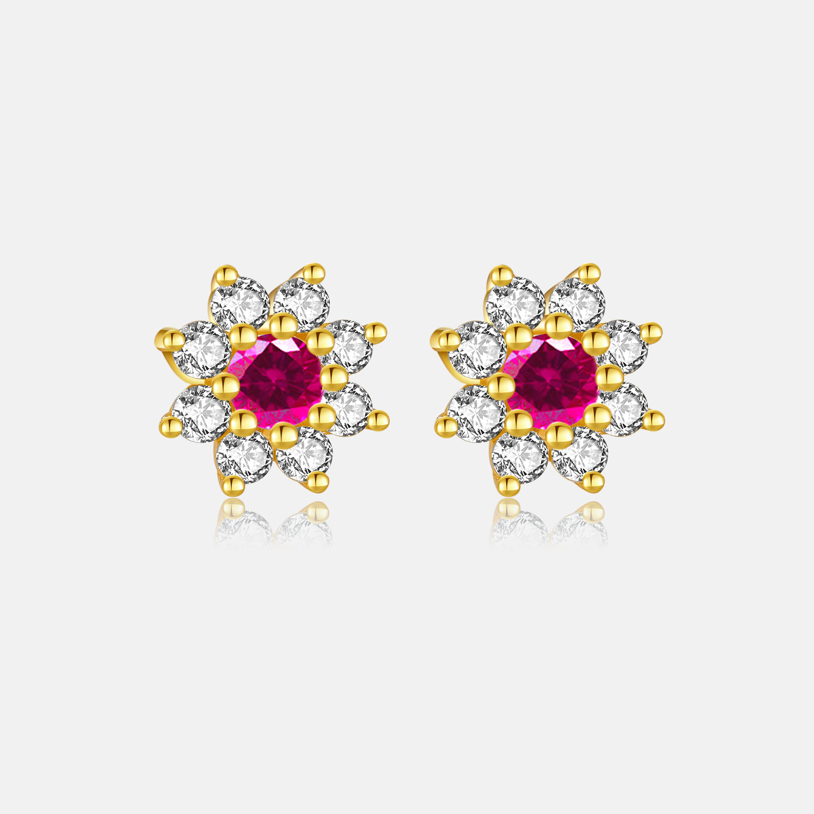 1 Pair Simple Style Shiny Flower Inlay Sterling Silver Zircon 18K Gold Plated Ear Studs display picture 5