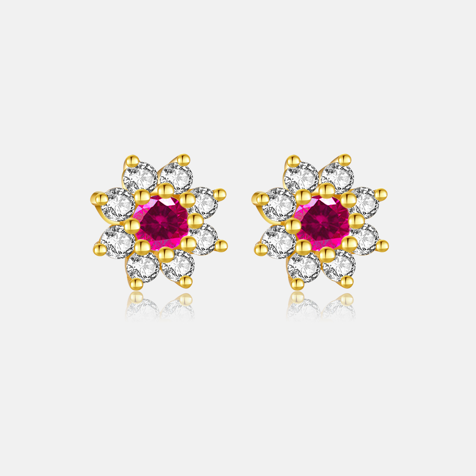 Ear Studs Classification 1 Pair 18K Gold Plated 925 Sterling Silver Zircon Flower Ear Studs