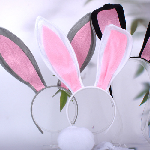 Rabbit ears headband, black, pink, white and gray, plush rabbit ears hair accessory, cute maid cosplay props