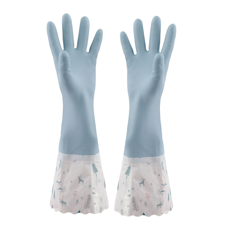 Lavar los platos, guantes, cocina engrosada, ropa de lavandería de látex de goma, Goma de plástico impermeable, tareas domésticas duraderas y terciopelo en invierno