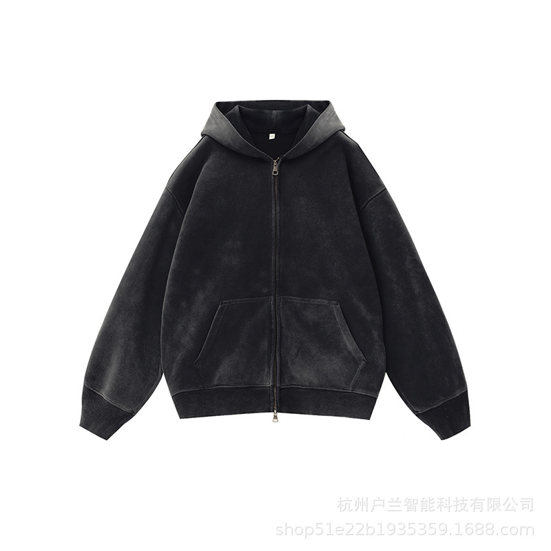 380g distressed velvet cardigan black