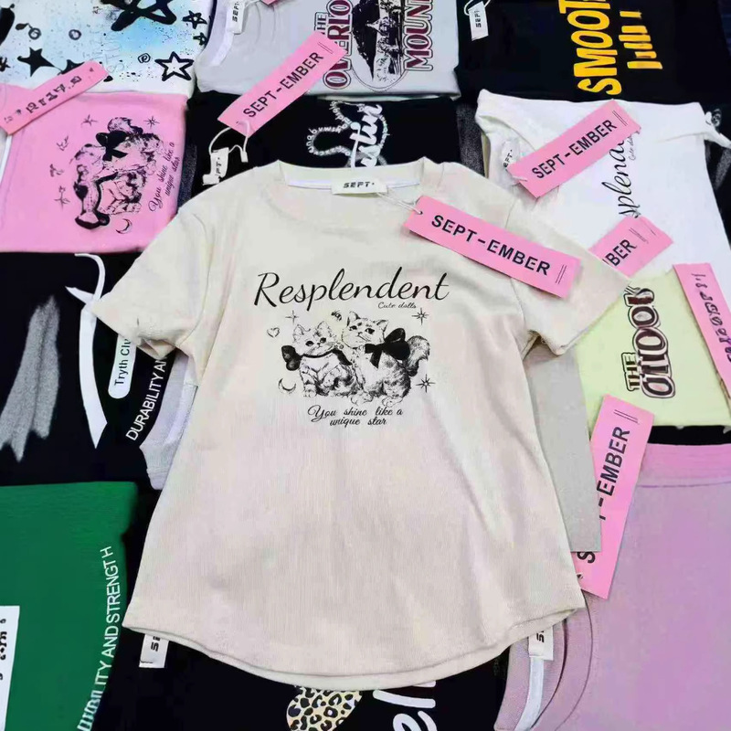 230Gpurecotton Sexy Women's Cropped T-Shirt Pure Cotton Short-Sleeved T-Shirt for Women Korean Style
