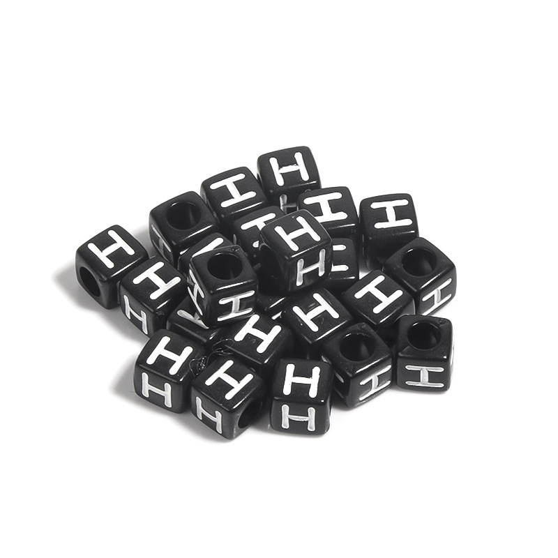 100 / paquete de acrílico fondo negro cuadrado letras blancas 26 letras individuales gotas de aceite cuentas DIY accesorios de cadena de teléfono móvil image 14
