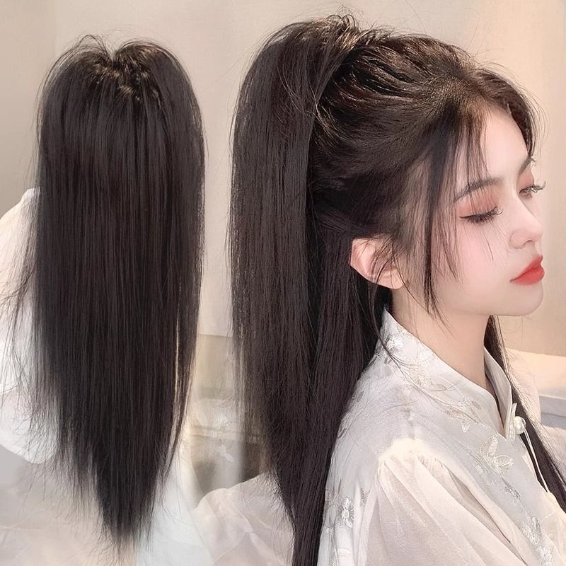 Wig ponytail women's grab clip waterfall half tie straight ponytail long hair sweet style shark clip grab clip waterfall straight ponytail