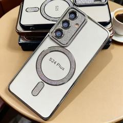 光沢のあるレンズ磁気吸着式スマホケース、Samsung Galaxy S25/S24FE/S23ULTRA対応、落下防止保護カバー