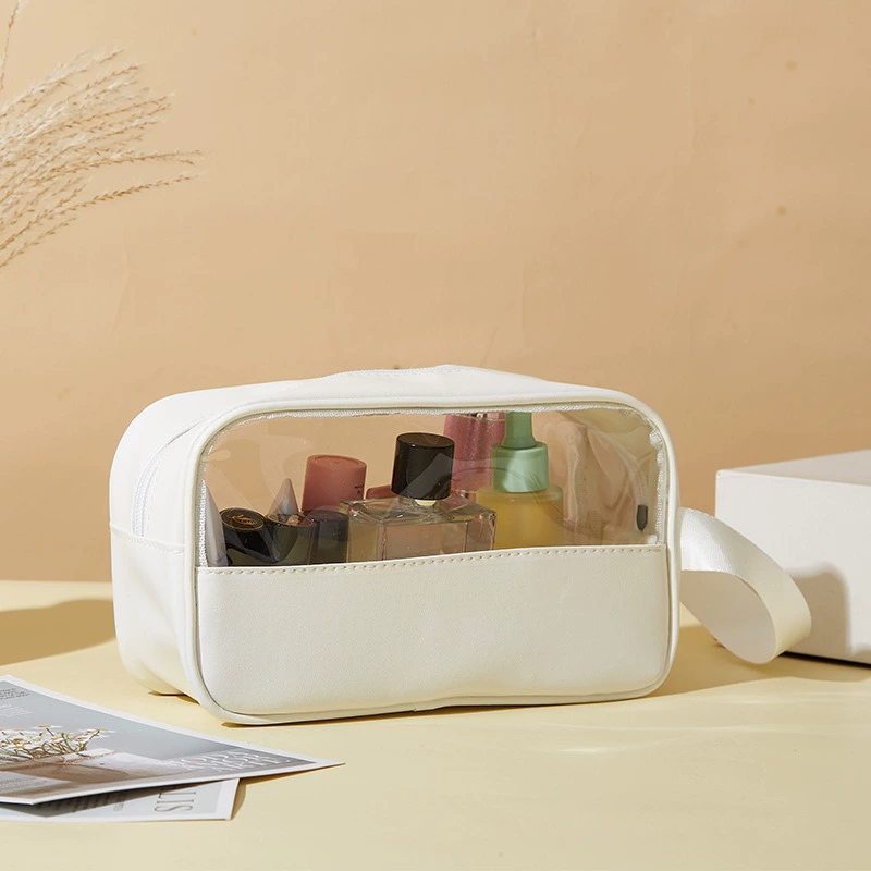 Capacious waterproof cosmetic bag PVC, polyurethane handheld organizer bag for traveling