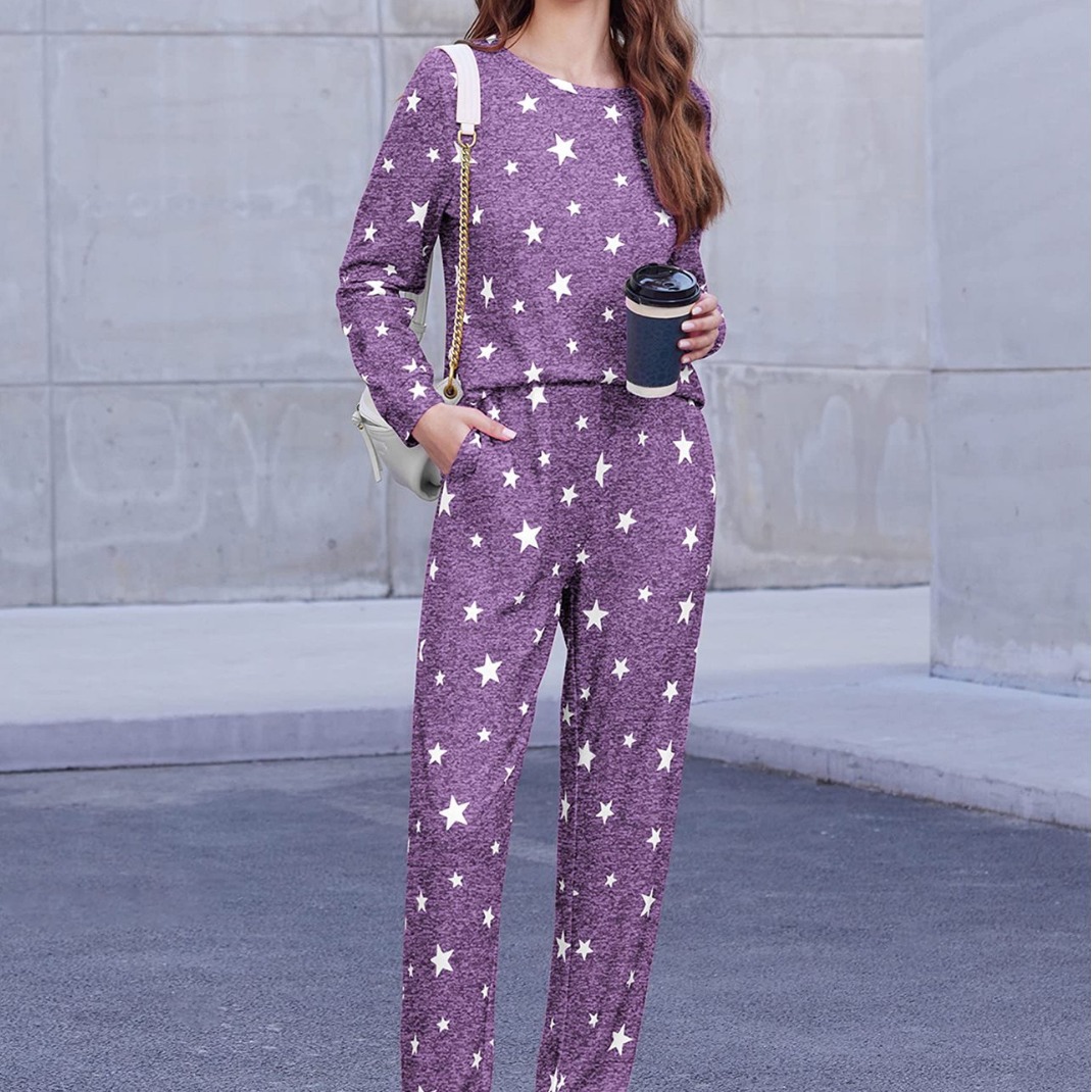 Spot traje de pijama de mujer Amazon estilo caliente patrón de venta caliente venta directa de fábrica envío de una pieza comercio exterior europeo y americano