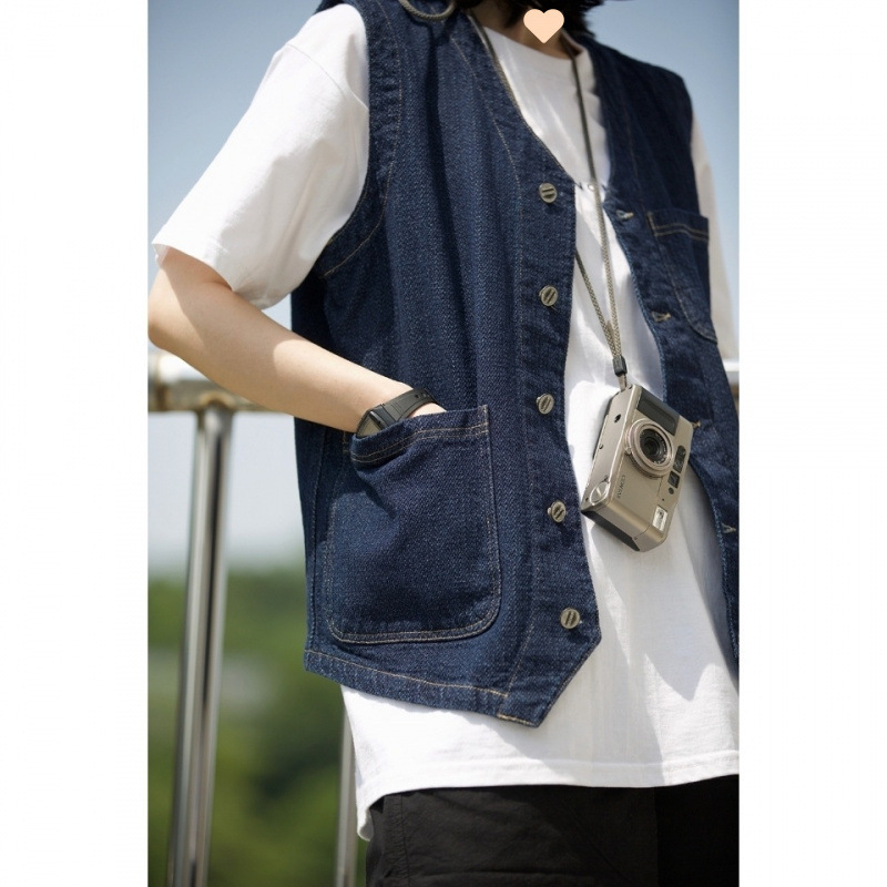 Spring and Summer Style Multi-Pocket Casual Denim Vest Jacket Women's Cardigan Versatile Loose Outer Work Vest
