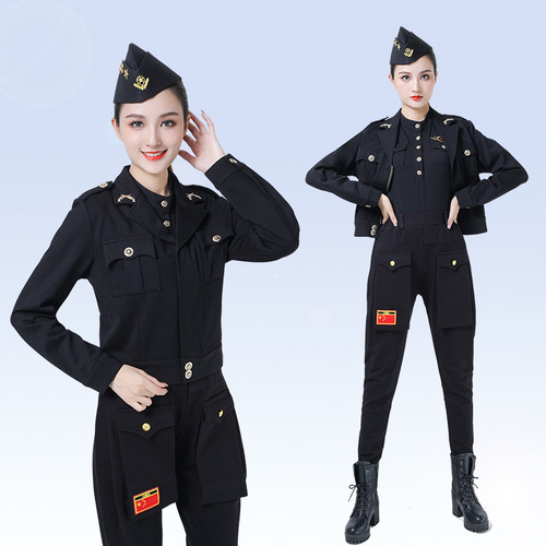 Spring Collection Sailor Dance Outfit: Black Short Jacket, Women's Retro Roman Cotton Lenin Suit, Performance Wear