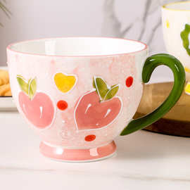 手绘陶瓷早餐杯创意牛奶杯女性下午茶咖啡杯喝水杯可爱水果燕麦杯