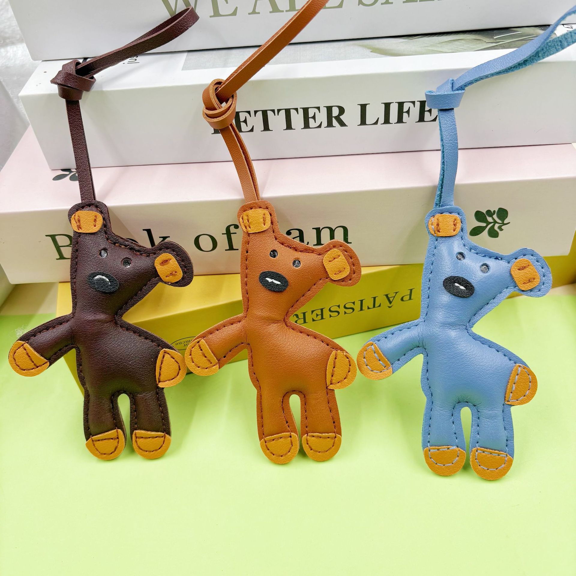In-Stock Bean Bear Bag Pendant Leather Teddy Bear Keychain Miu Series Pendant Accessories Phone Case Decoration