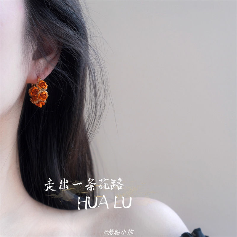 HUALU-金秋玫瑰~精致浪漫氛围感法式复古轻奢中古花朵耳环耳圈女|undefined