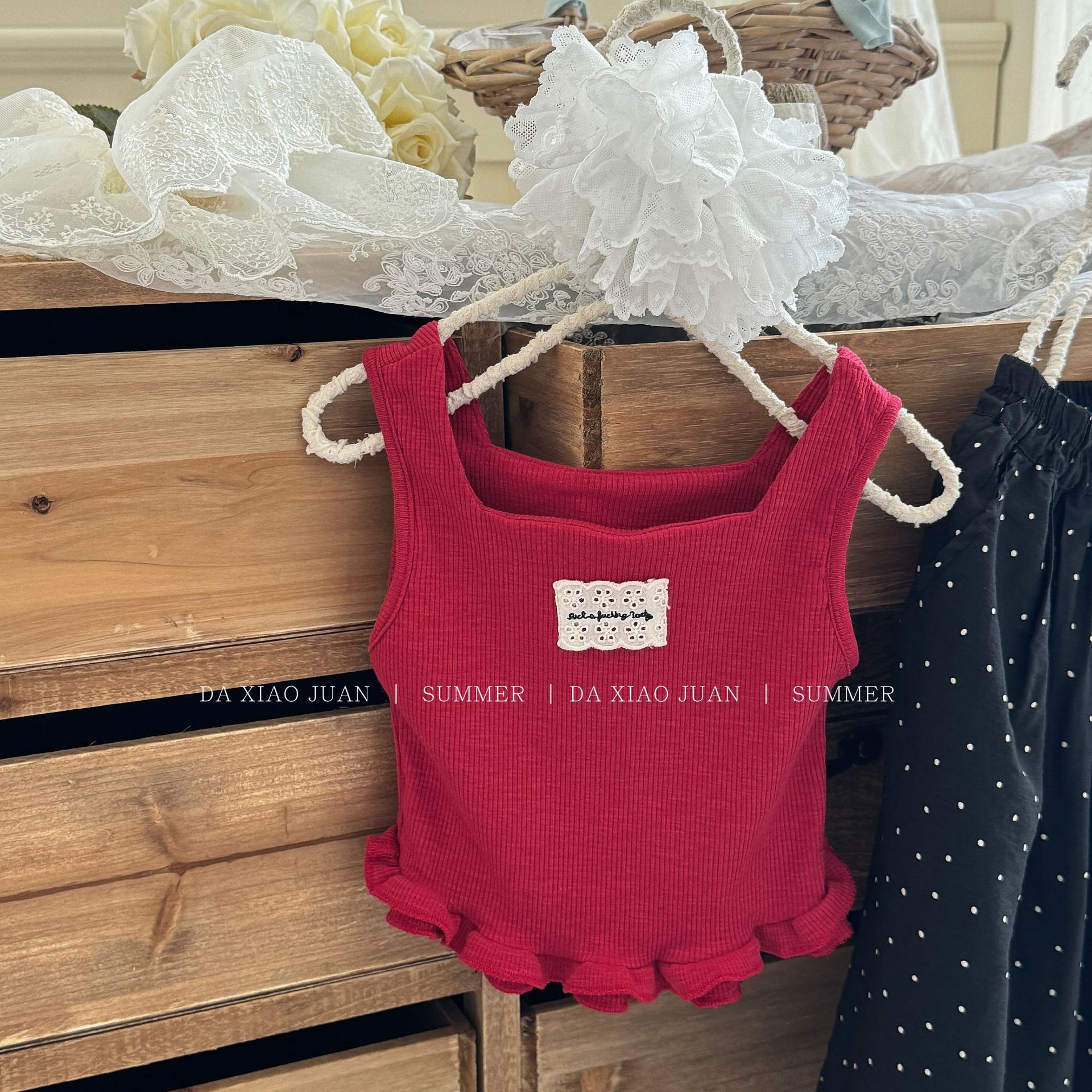 In-Stock Large and Small Sizes 25 Summer Style Cute Spicy Girl Red Vest Top Camisole Lace Korean Version Foreign Trade