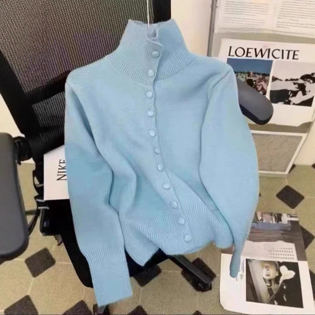 正品哥家新款2025新款女冬装高领针织开衫慵懒风软糯温柔内搭毛衣