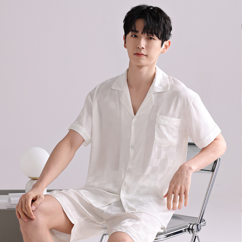 새틴 자카드 빅 화이트 체크