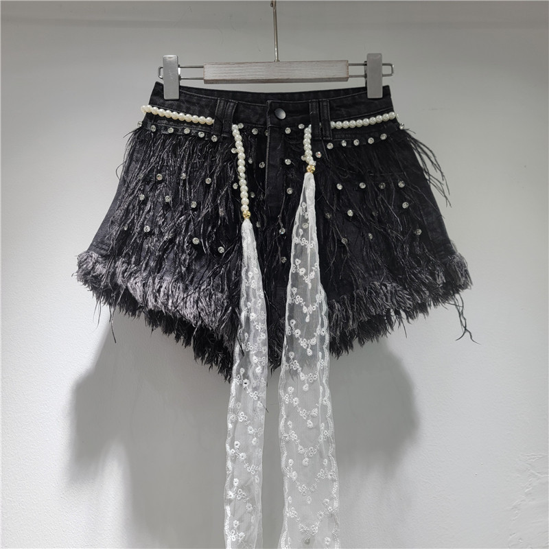 Shorts de Mezclilla con Flecos y Pedrería Cintura Baja image 4