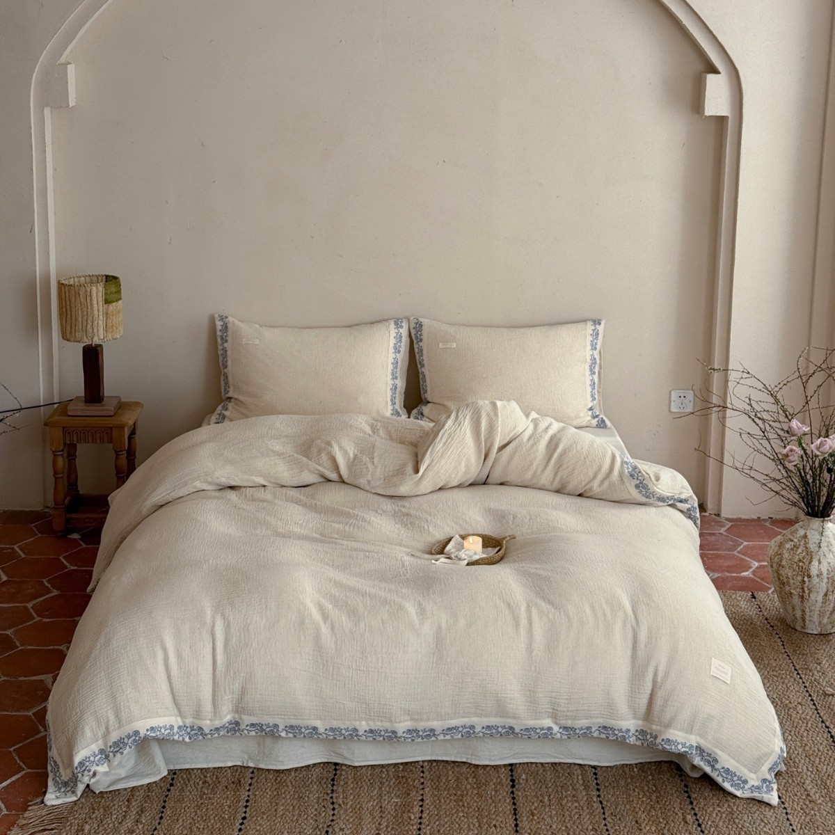 Completo letto foresta minimalista retrò in cotone e lino_voghion.com