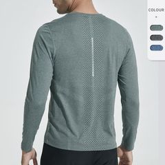 春秋レジャーランニング服速乾服フィットネス上着弾力バスケットボールトレーニング暴汗服スポーツ長袖tシャツ男