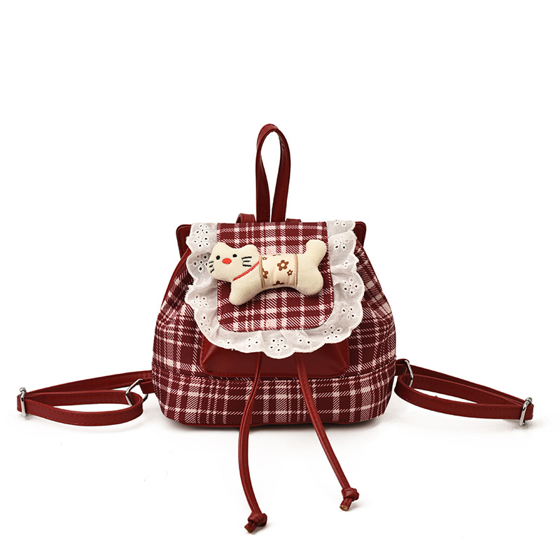 Dolce encaje niñas mochila jardín de infantes bebé mochila cuadrilátero lindo gatito muñeca mochila infantil