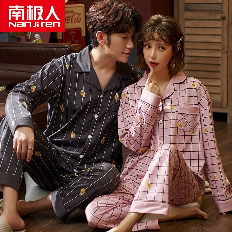 Pareja pijamas hombres Otoño e Invierno algodón de manga larga estilo coreano más tamaño ropa para el hogar primavera y otoño de las mujeres lindas