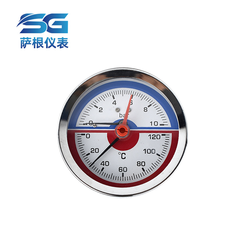 温度压力一体表Y80轴向 地暖分水器压力表水压气压温压厂家批发