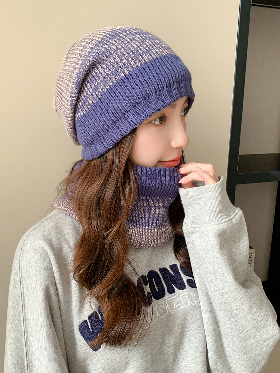 Kötött pulóver sapka és sál szett férfi és női téli vastagított és bársony kültéri arcvédő kétszínű kötött sapka_voghion.com