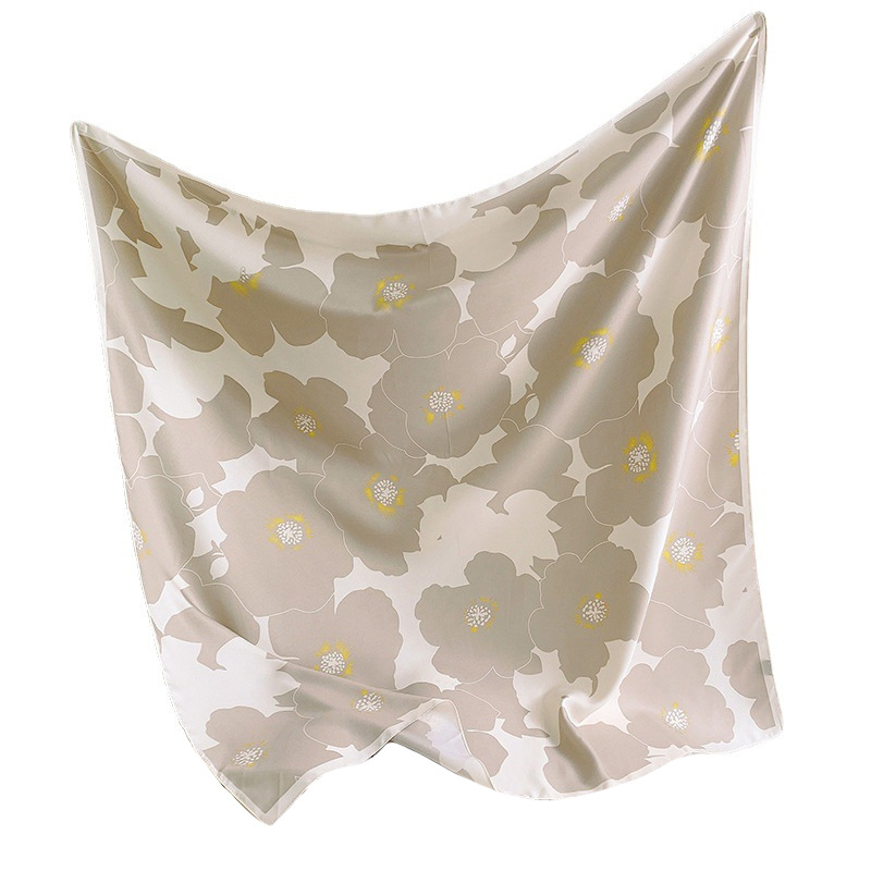 2021 versátil retro bufanda decorativa en blanco y negro para mujeres Verano nuevo 90 sarga bufanda cuadrada grande bufanda de seda artificial floral