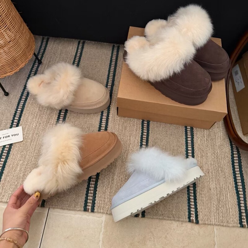 Australian long-pile women's snow boots, sheepskin fur integrated thick-soled furry clogs, warm cotton slippers Australian long-pile women's snow boots, sheepskin fur integrated thick-soled furry clogs, warm cotton slippers