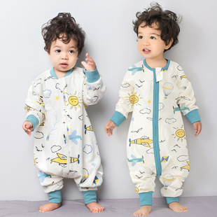 2024 New Autumn Baby Sleeping Bag Pure Cotton Single Layer Baby Sleeping Bag Split Leg Children's Air-Conditioned Room Anti-Kick Quilt Pajamas