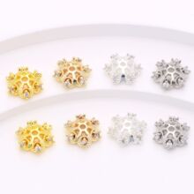 18k包金保色雪花片花托镂空锆石花朵花托珍珠托帽diy水晶串珠配件