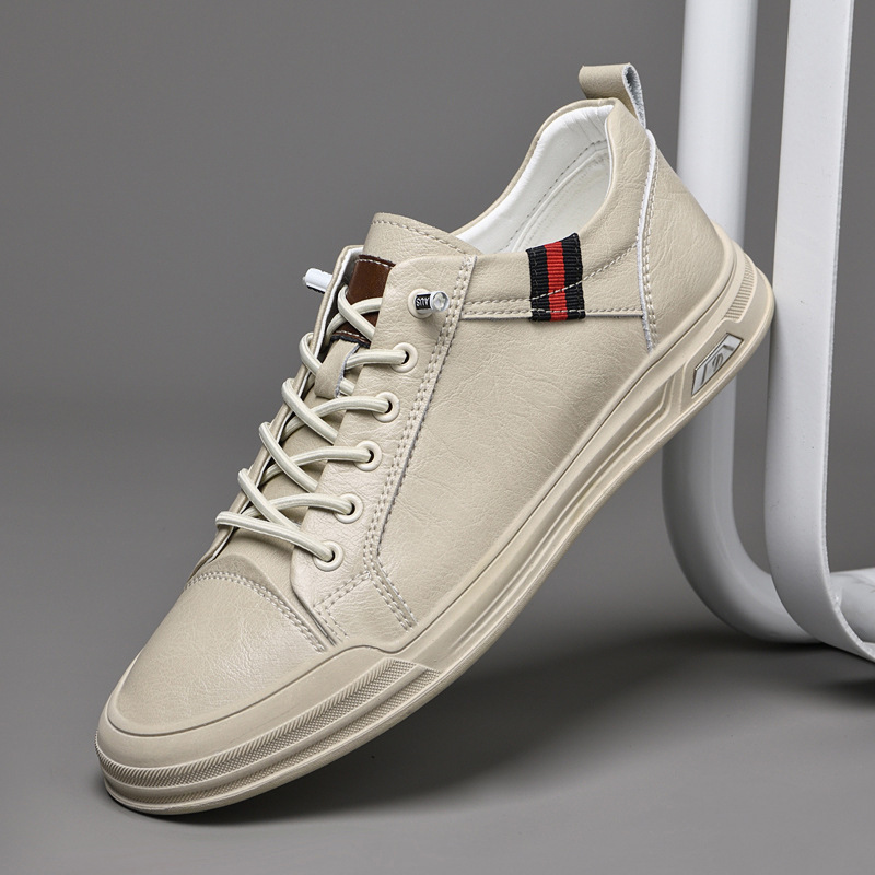 跨境外贸男士休闲日常板鞋男小码免系带真皮板鞋冲孔镂空洞洞小白