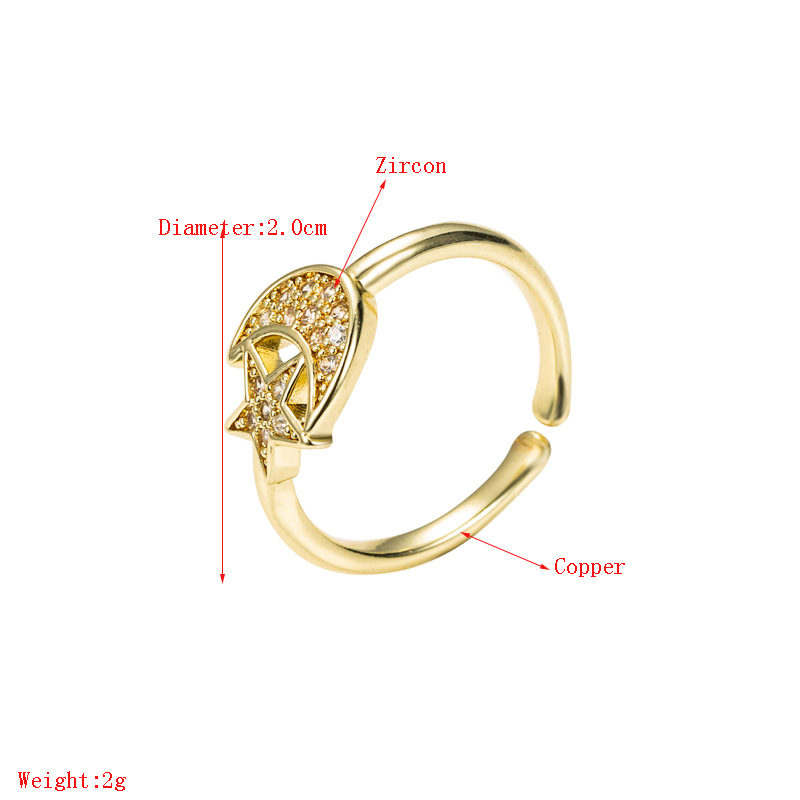 Fashion Copper Micro-inlaid Open Palm Moon Ring display picture 1