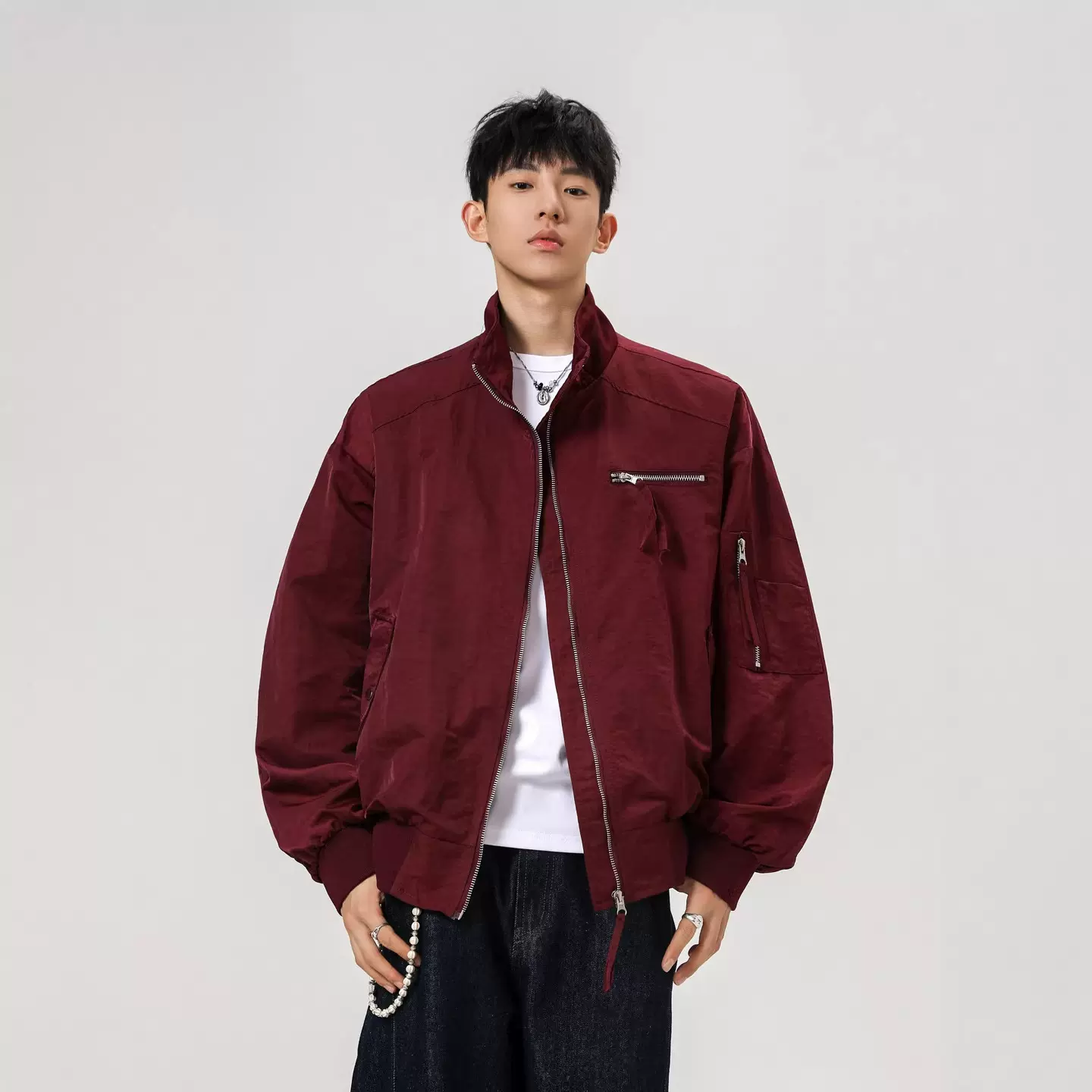 简恒美式肌理感螺纹下摆三防户外夹克韩版立领潮牌男士时尚女外套