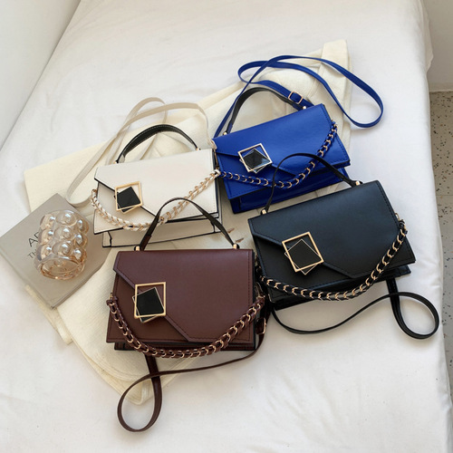 Leather Bag  New Trendy Women's Fashion Shoulder and Crossbody Bag with Leather Chain Handle Small Square Bag