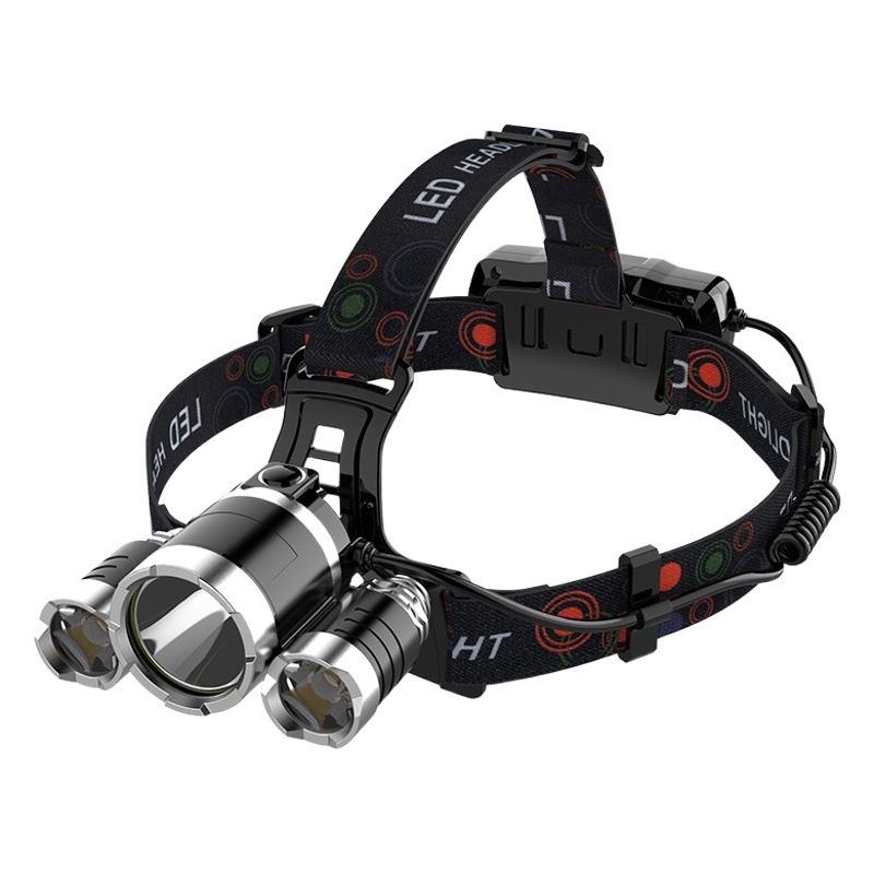 Transfronterizo LED fuerte faro ligero Tipo-C carga rápida de largo alcance de tres cabezas avión Faro de alta potencia T6 noche Faro de pesca