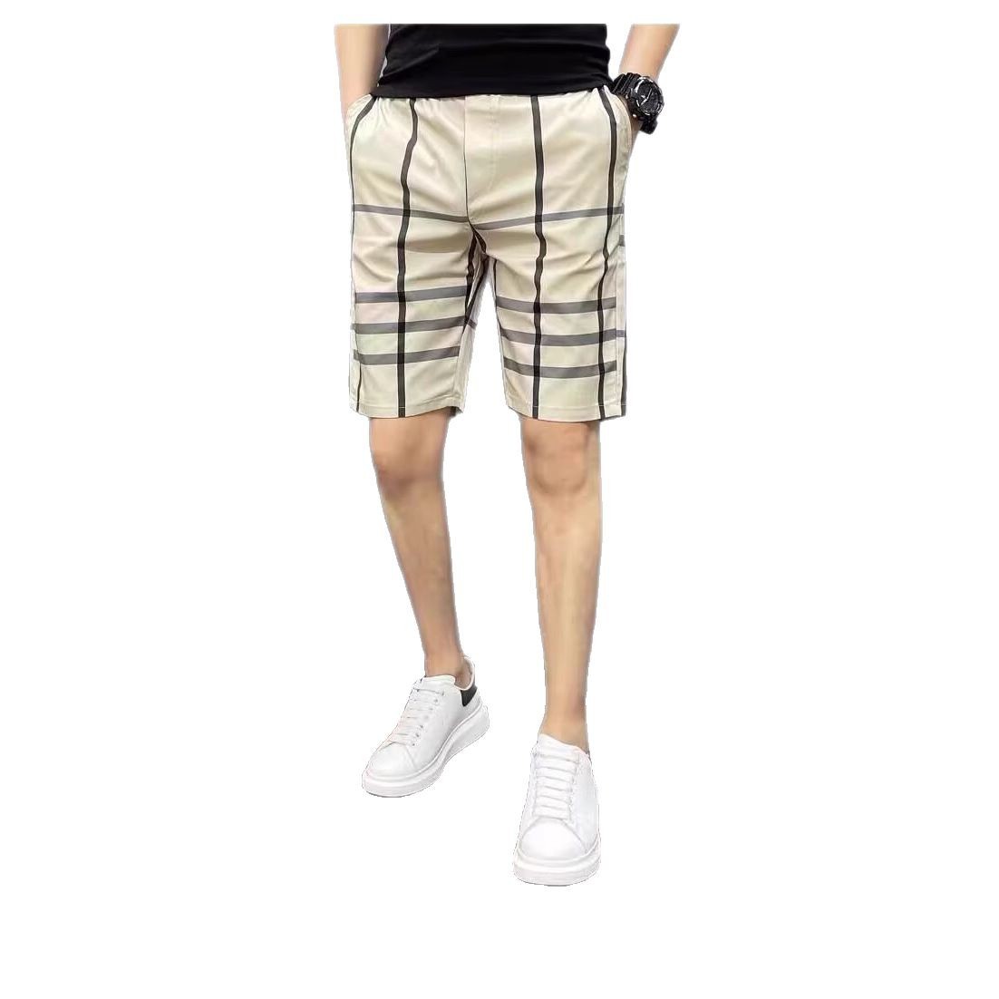 Pantalones cortos casuales para hombres de verano secado rápido delgado a cuadrillas de alta gama, pantalones deportivos rectos para hombres.