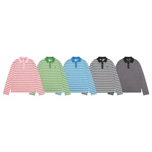 Cross-Border High-Quality Cro Autumn and Winter New Xiaohongshu Popular Stripesd Sea Soul Shirt Long-Sleeved Polo Shirt for Men and Women