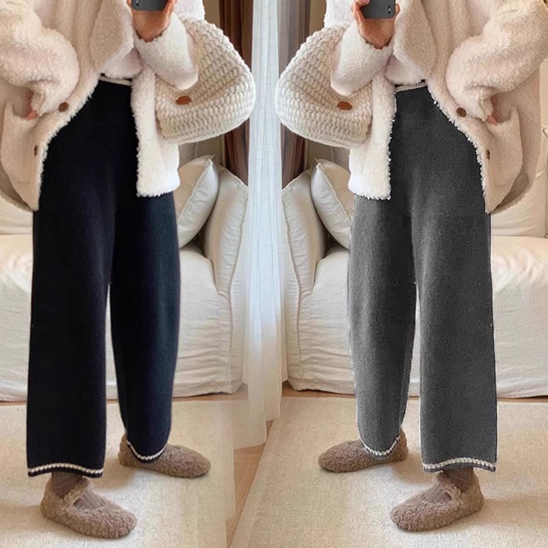 Maternity Soft Knitted Wide-Leg Pants Autumn and Winter Trendy Mom Drapey Cropped Loose Slimming Casual Straight Pants Maternity Soft Knitted Wide-Leg Pants Autumn and Winter Trendy Mom Drapey Cropped Loose Slimming Casual Straight Pants