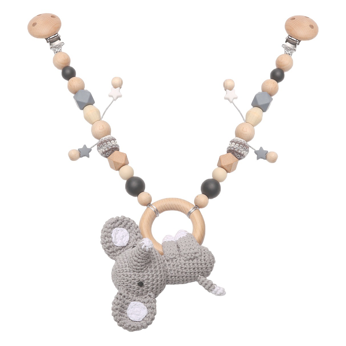 Cadena de cochecito recién nacido bebé adornos de cabecera pulsera animal hecho a mano diy chupete clip cuna cochecito cadena