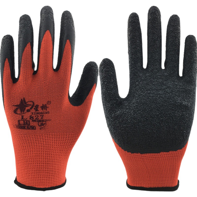 星桥L827劳保手套批发乳胶皱纹防滑耐磨防水耐油工地园林防护手套