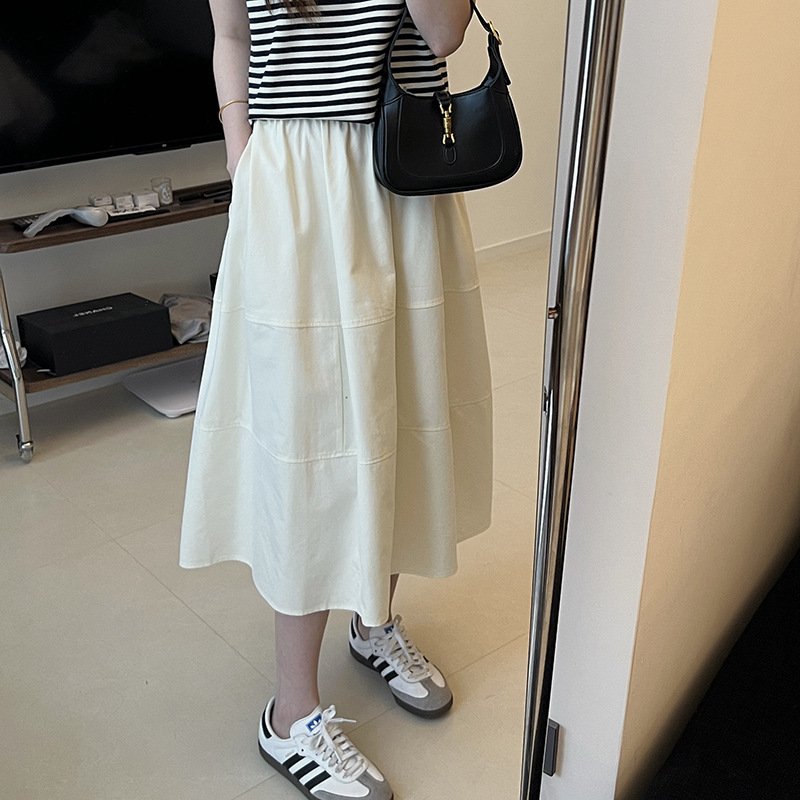 Cream Flower Bud Skirt Spring and Summer National Style Loose High Waist Profile Slimming All-match Puffy A- shaped Mid-length Skirt