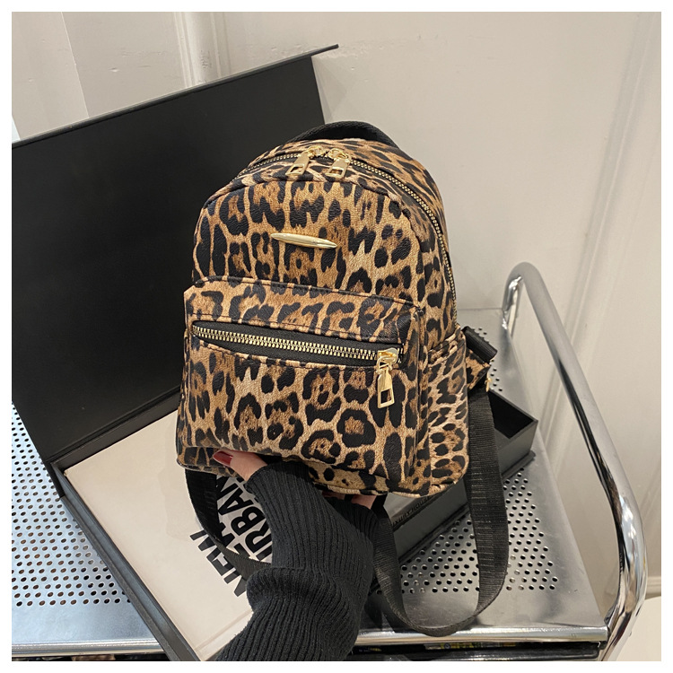487g Weight Polyester Lining Material Sewing Thread Fashion Element Zipper Closure Type Double Shoulder Straps, Top Handle Strap Type Casual, Daily, Shopping Occasion Pu Leather Material Women's Backpack Backpack Leopard Pattern All Seasons Season Women's Gender Classic Style Style Shell Shape Leopard Casual Daily Shopping Women's Backpack 16